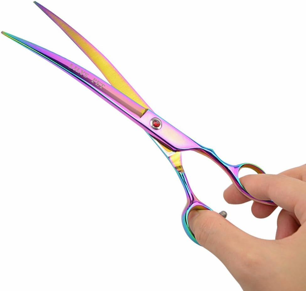 Professional PET DOG Grooming Coated Titanium Scissors Suit Cutting&Curved&Thinning Shears (8.0 Inches, Rainbow)…
