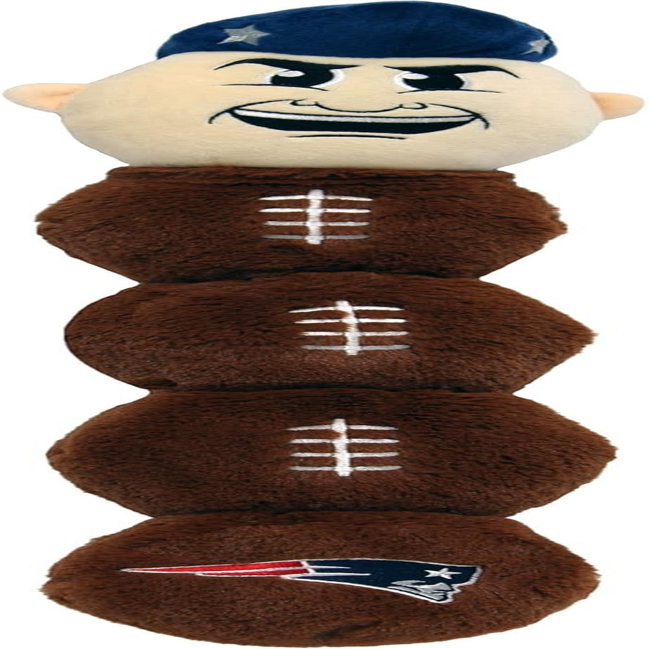 NFL New England Patriots PET GIFT BOX with 2 Licensed DOG TOYS, 1 Logo-Engraved NATURAL DOG TREAT, 1 NFL JERSEY, 1 NFL Puppy Training Bells & 1 Car Seatbelt
