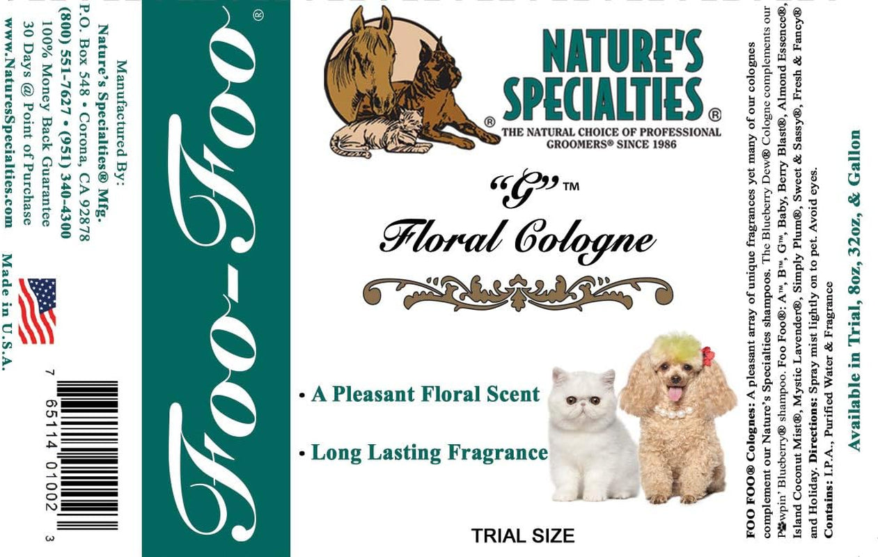 Foo Foo G Floral Cologne for Dogs Cats, Non-Toxic Biodegradeable, 32Oz