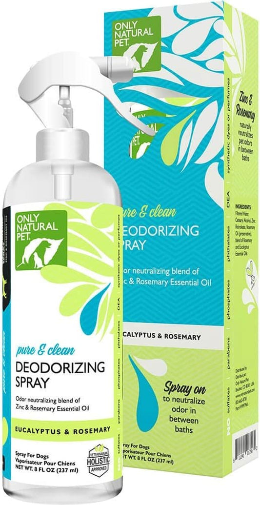 Pure & Clean Deodorizing Spray for Dogs - All Natural Holistic Pet Grooming Deodorant Spray with Odor Control, Eucalyptus & Rosemary Scent - 8 Fl Oz