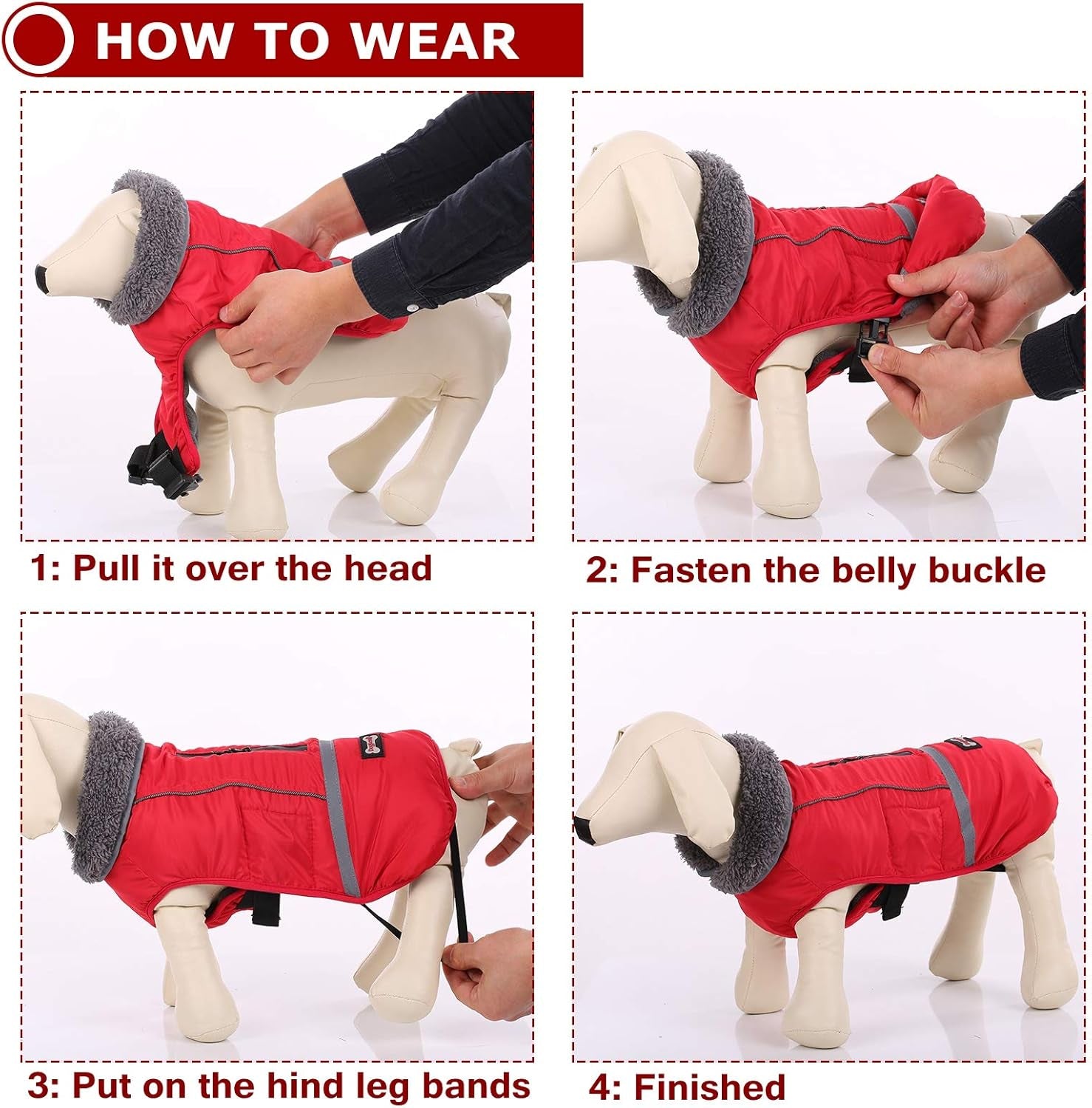 Warm Dog Coat Reflective Dog Jacket, Waterproof Dog Winter Coat Turtleneck Dog Clothes for Cold Weather, Thick Fleece Dog Snowsuit Christmas Dog Vest Pet Apparel for Small Medium Large Dogs M