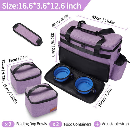 Dog Travel Bag, Airline Approved Pet Tote Organizer with Multi-Function Pockets, Accessories Set Includes Shoulder Strap, 2 Food Storage Containers, 2 Foldable Bowls