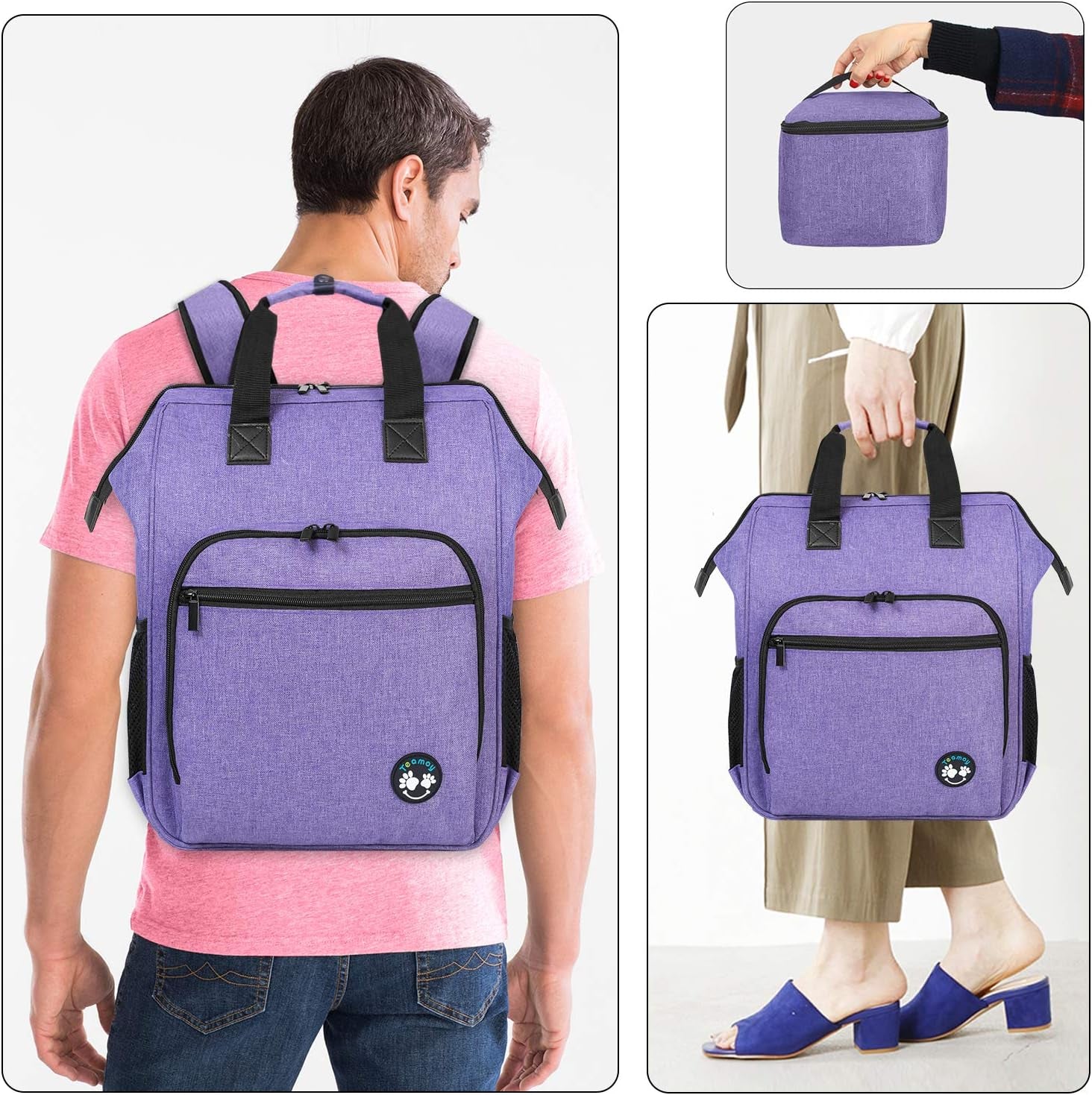 Dog Travel Backpack Pet Supplies Tote Bag Weekend Dog Backpack, Airline Approved Tote Organizer for Dogs and Cats with Multi-Function Pockets, Purple