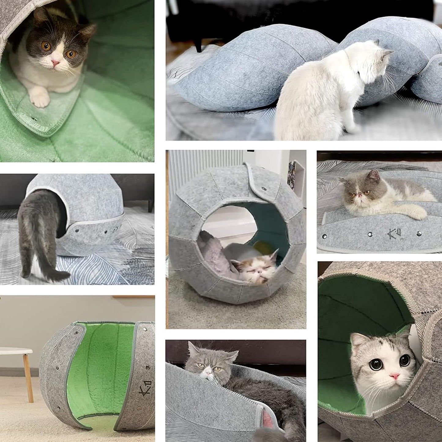 Cat Toy House Condos, Beds for Indoor Cats, Soft Cat Cave Tunnel Play, Multi-Function Foldable Cat Toy for Puppy Dogs and Cats, Green, Large