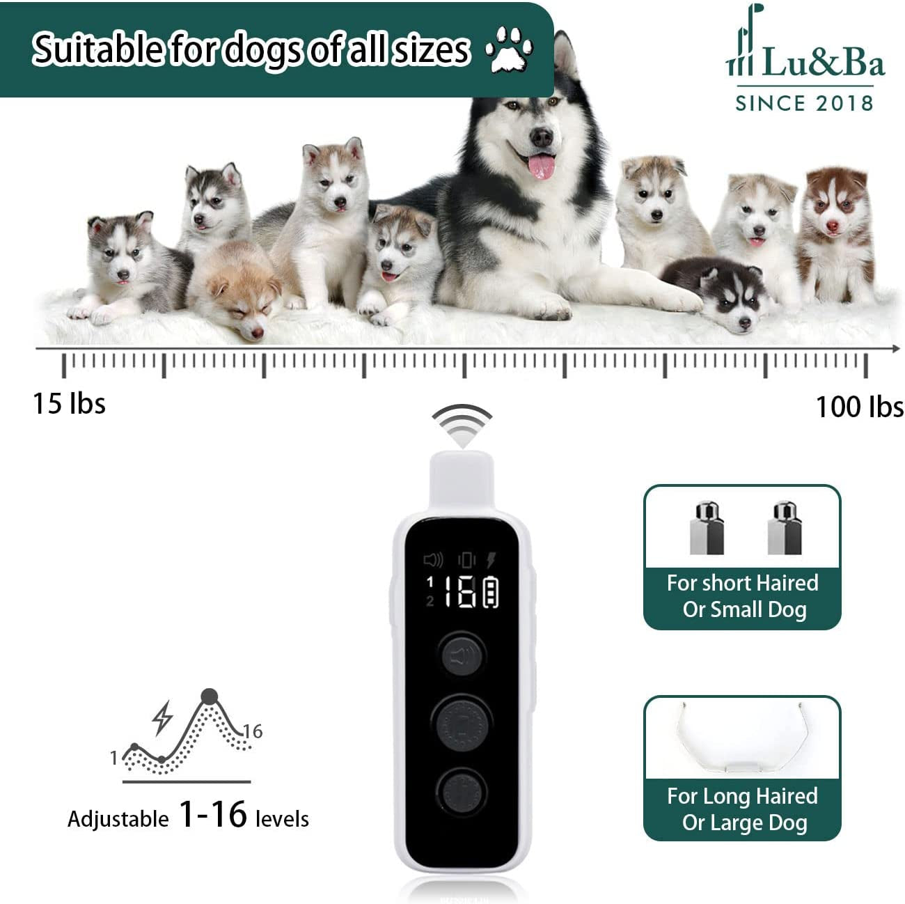 Dog Shock Collar, Waterproof Dog Training Collar with Remote Rechargeable Electric Training Collar with Beep Vibration and Shock Mode Suitable for Small Medium Large Dogs