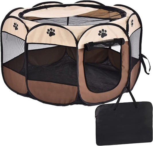Portable Foldable Pet Playpen Puppy Exercise Kennel with Carrying Case for Dogs Cats Indoor Outdoor Travel Camping Use 45 X 45 X 23 Inch