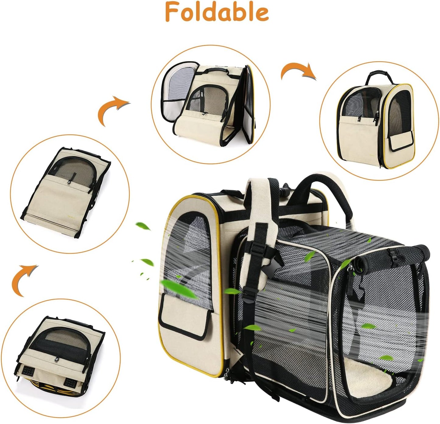 Cat Backpack Carrier, Expandable Pet Carrier Backpack for Small Cats Dogs, Dog Carrier Backpack with Breathable Mesh for Travel Hiking Camping, Hold Pets under 18 Lbs, Khaki