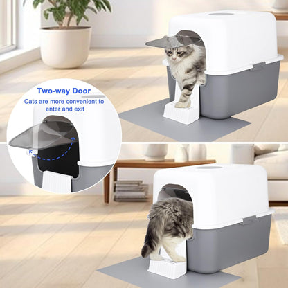 Cat Urine Litter Box with Pedal, Fully Enclosed Leak-Proof for Small Cats under 8 IB, High Edge and Odorless, Easy to Carry and Clean (Grey with Handle, S)