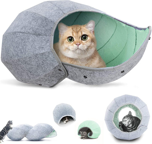 Cat Toy House Condos, Beds for Indoor Cats, Soft Cat Cave Tunnel Play, Multi-Function Foldable Cat Toy for Puppy Dogs and Cats, Green, Large