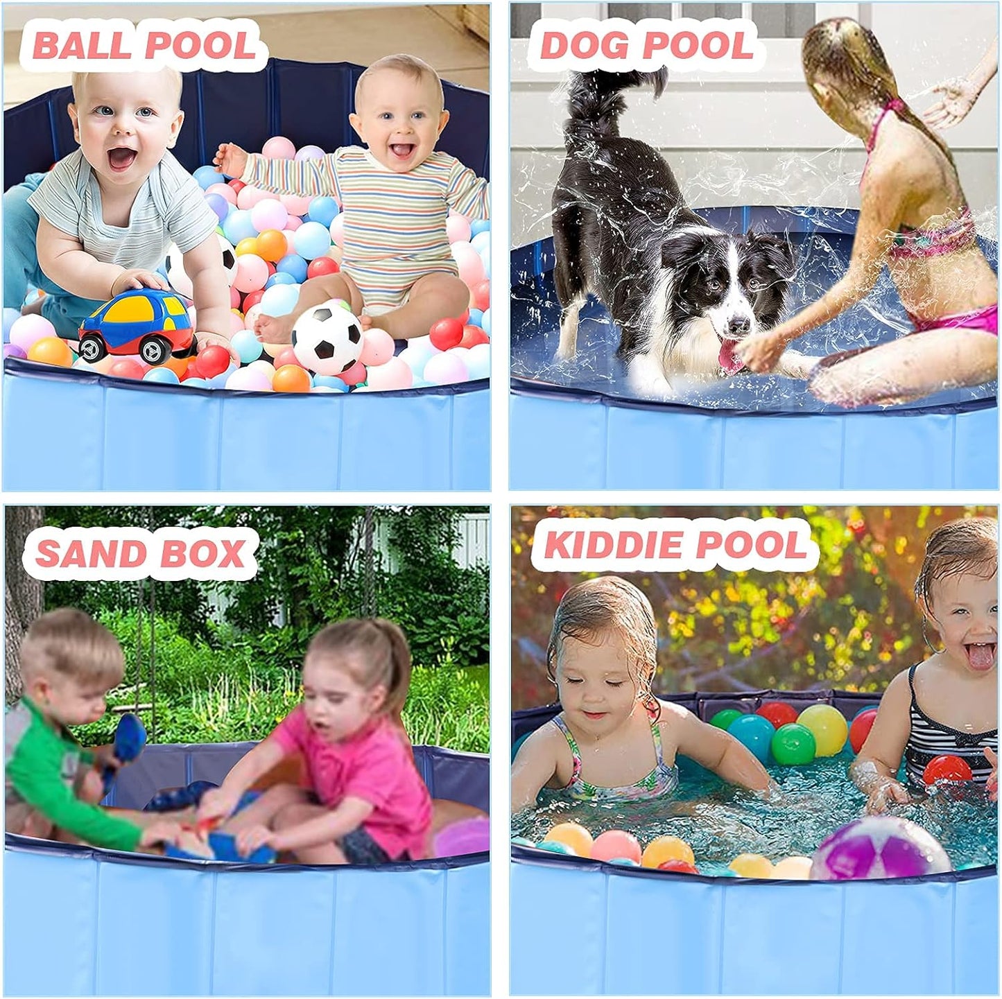 Foldable Dog Pet Pool - Large Foldable Bathing Tub for Dogs Cats, Portable Kiddie Pool, Indoor Outdoor Swimming Pool for Pet, PVC Non-Slip Pet Dog Cat Bathing Tub Children Pet Dog Pool