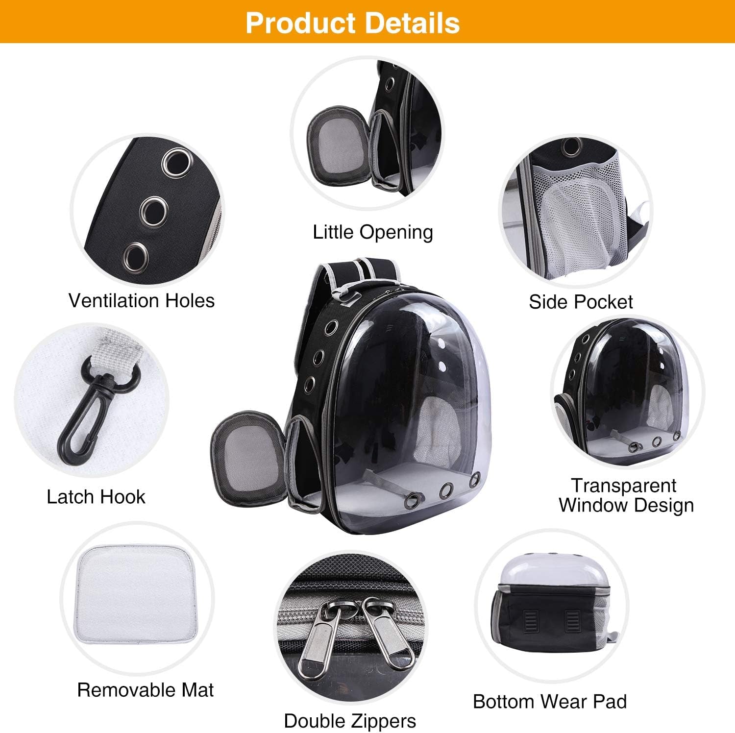 Cat Backpack Carrier Bubble Bag,Small Dog Backpack Carrier for Puppies or Rabbit,Space Capsule Pet Carrier Backpacks Airline Approved for Travel Outdoor Use,Black