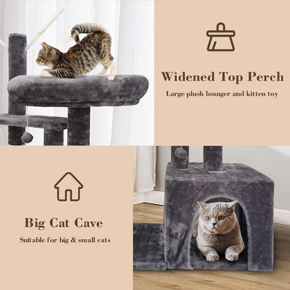 Cat Tree with Scratching Post, Cat Condo Cave, Multifunction Cat Tower, Top Perch, Kitten Plush Toys, Cat Activity Center,Grey