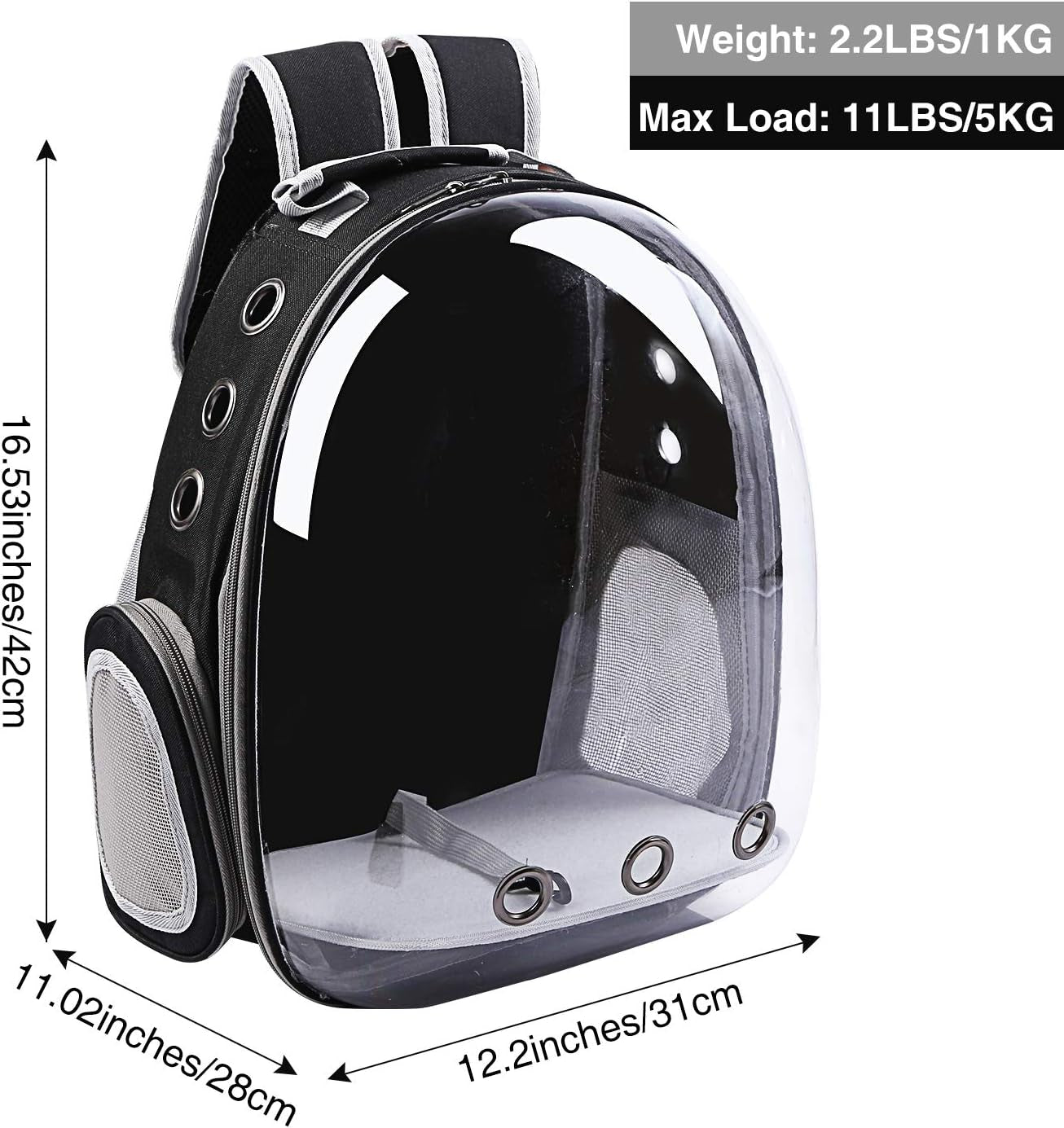 Cat Backpack Carrier Bubble Bag,Small Dog Backpack Carrier for Puppies or Rabbit,Space Capsule Pet Carrier Backpacks Airline Approved for Travel Outdoor Use,Black