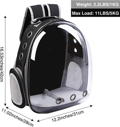 Cat Backpack Carrier Bubble Bag,Small Dog Backpack Carrier for Puppies or Rabbit,Space Capsule Pet Carrier Backpacks Airline Approved for Travel Outdoor Use,Black
