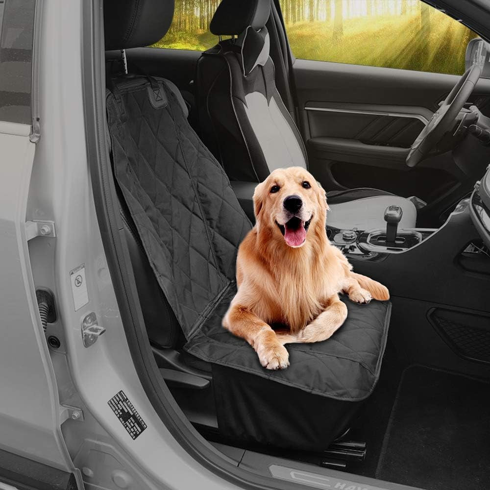 Thick Front Dog Car Seat Cover for Car SUV Waterproof Nonslip Pet Seat Covers for Jeep Dogs Cats, 2 Front Seats with Side Flaps, Black (2 Pack)