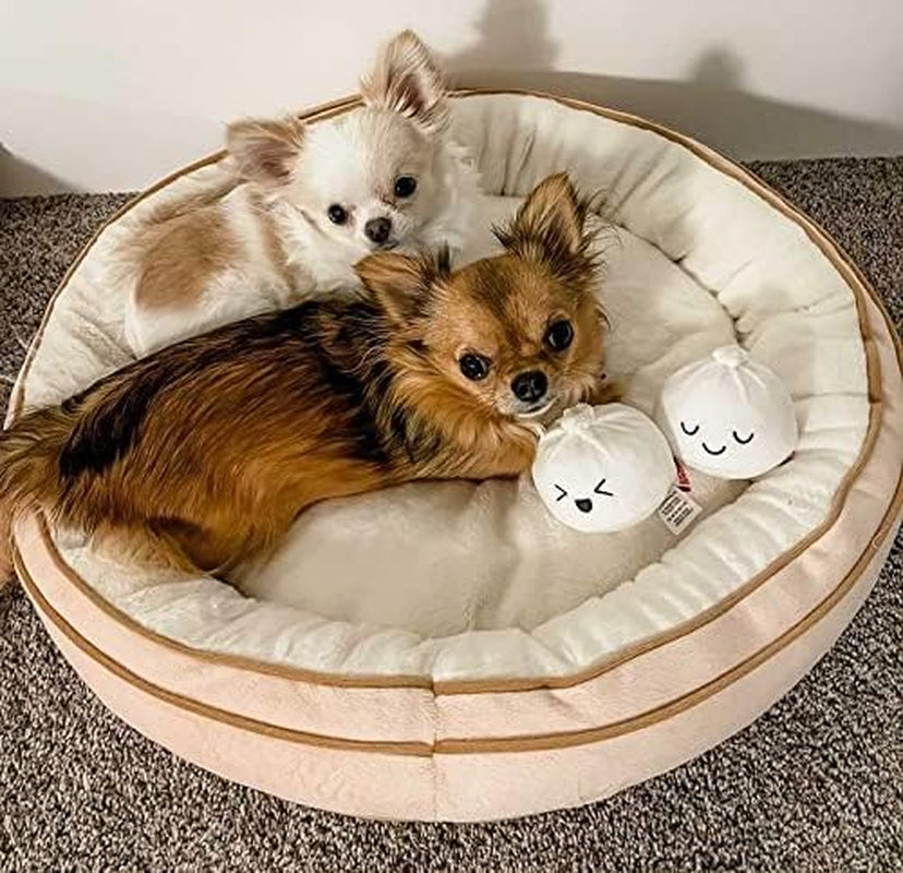 Soft Plush Small Cute and Cozy Food Dog Cat Bed, Washer and Dryer Friendly (Dim Sum)