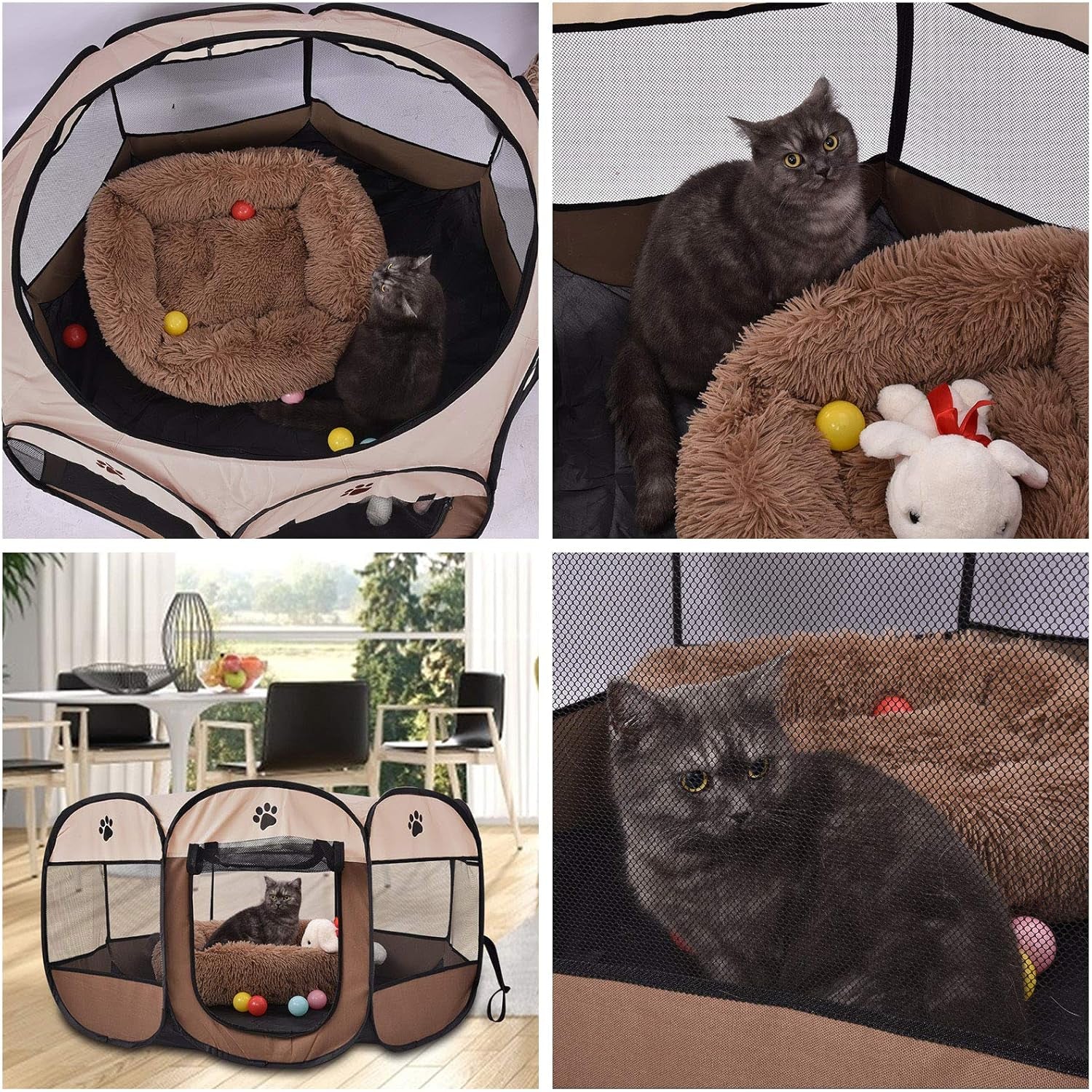Portable Foldable Pet Playpen Puppy Exercise Kennel with Carrying Case for Dogs Cats Indoor Outdoor Travel Camping Use 45 X 45 X 23 Inch