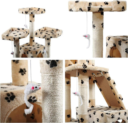 67” Tall Cat Trees and Towers with Scratching Posts Condos Hammock Resting Perch, Indoor Pet Activity Furniture Play House for Large Cats Kitty Kitten