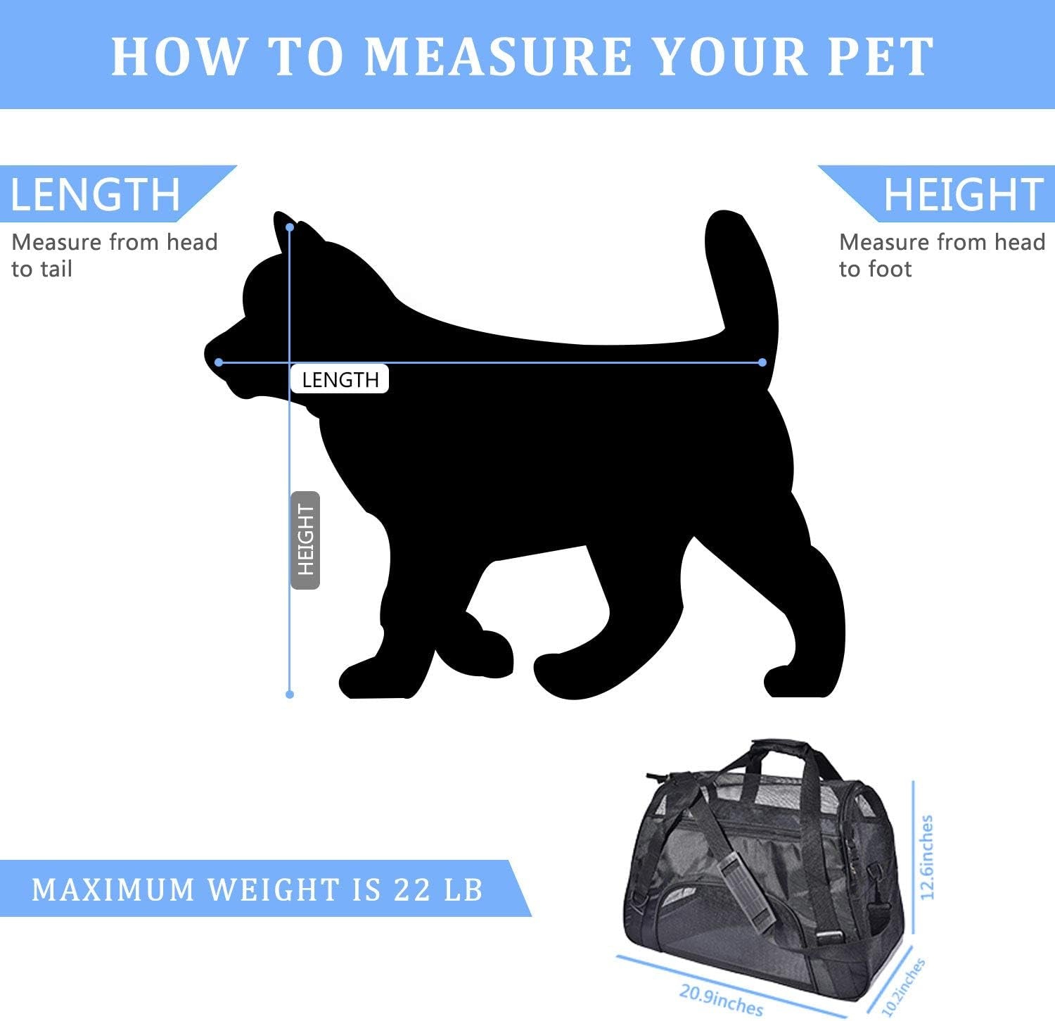 Large Pet Travel Carriers 20.9X10.2X12.6 22Lb(10Kg) Soft Sided Portable Bags Dogs Cats Airline Approved Dog Carrier,Black,Upgraded Version
