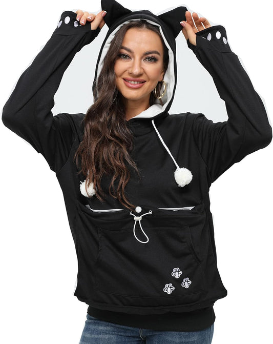 Fleece Pet Cat Small Day Pouch Hoodie Carrier Holder Carrying Sweatshirt Kangaroo Pocket