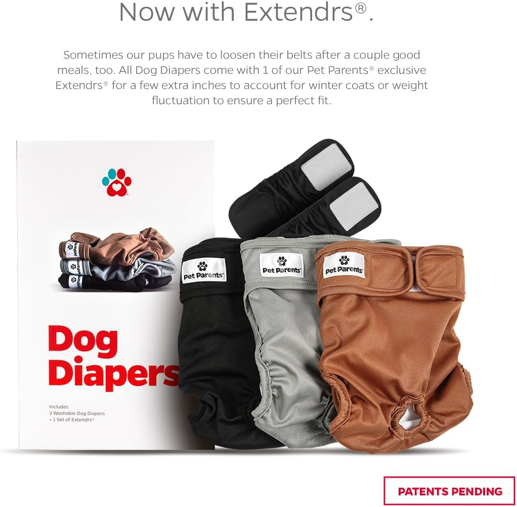 ® Washable Dog Diapers (3Pack) + Extendrs® of Durable Doggie Diapers, Premium Dog Diapers Female (X-Large, Natural)