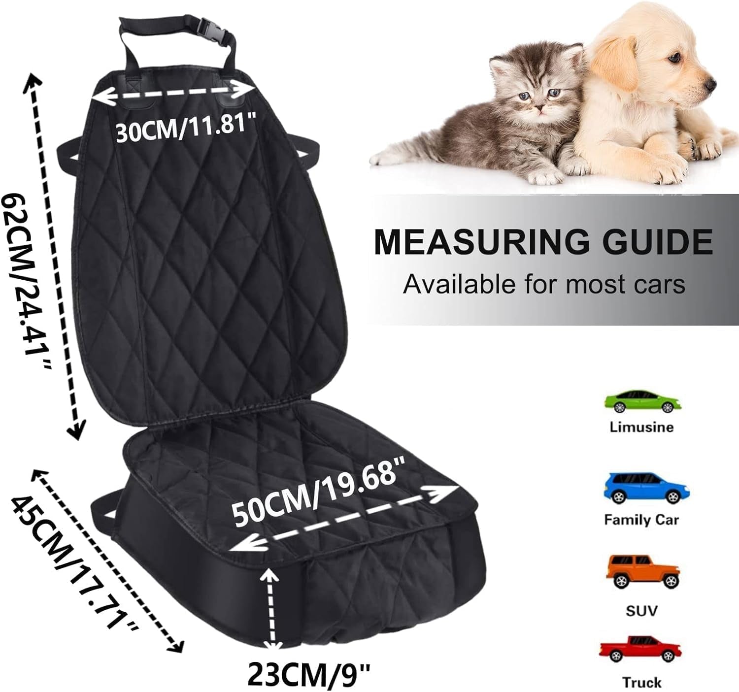 Thick Front Dog Car Seat Cover for Car SUV Waterproof Nonslip Pet Seat Covers for Jeep Dogs Cats, 2 Front Seats with Side Flaps, Black (2 Pack)
