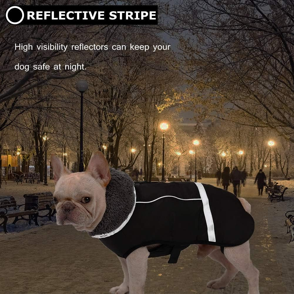 Warm Dog Coat Reflective Dog Jacket, Waterproof Dog Winter Coat Turtleneck Dog Clothes for Cold Weather, Thick Fleece Dog Snowsuit Christmas Dog Vest Pet Apparel for Small Medium Large Dogs L